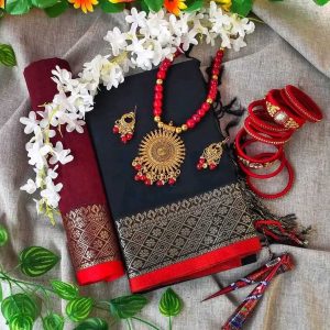 ব্ল্যাক কালার সুতী শাড়ী