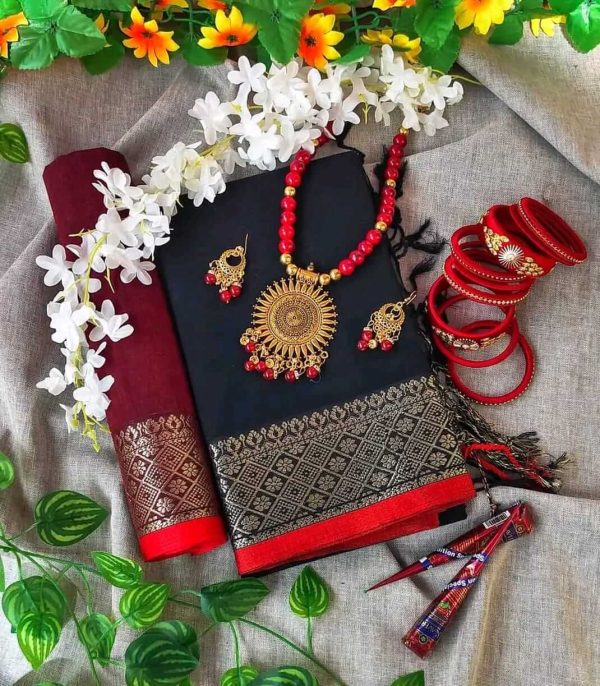 ব্ল্যাক কালার সুতী শাড়ী
